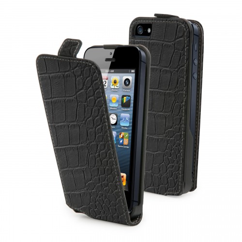 Muvit Etui Clapet Slim Noir Croco Apple Iphone 5 +