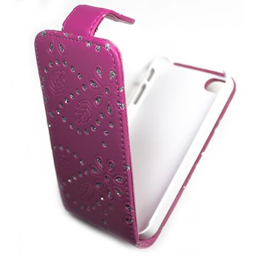 Housse / Etui à rabat Façon CUIR ROSE avec Brillan