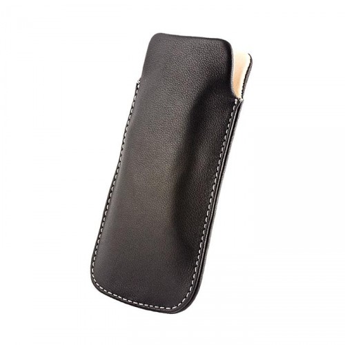 Etui Push Noir Cuir Véritable Intérieur crème pour