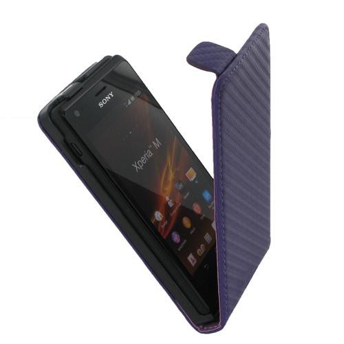 Housse à clapet violet aspect carbone pour Sony Xp